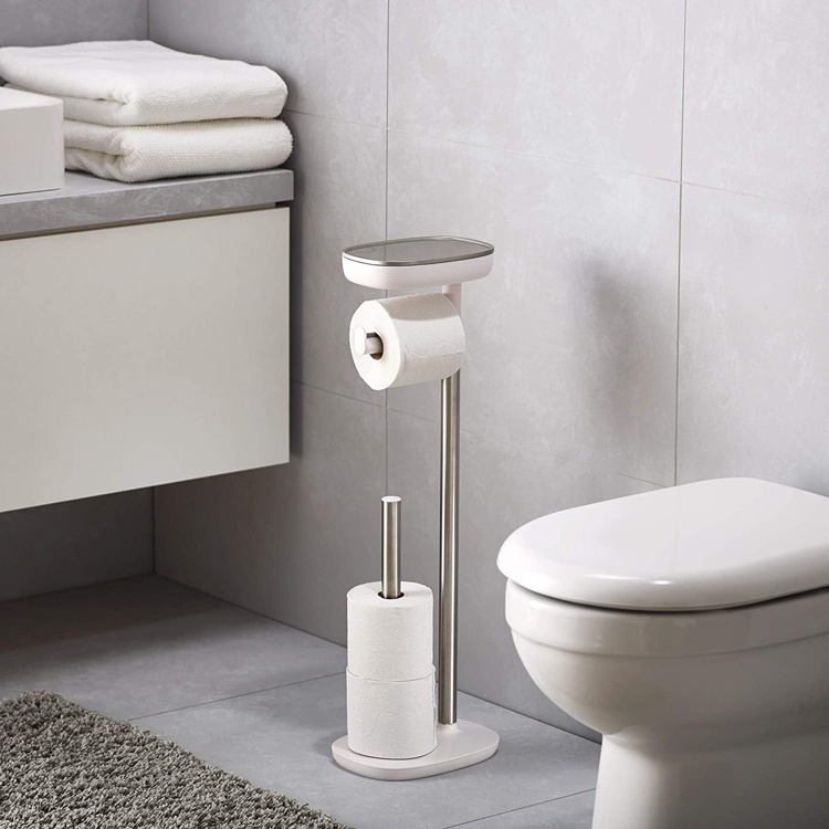 Hållare för toalettpapper, med hylla, EASY STORE, H68 cm, Joseph Joseph, Vit / Silver i gruppen Förvaring / Badrumsförvaring hos SmartaSaker.se (41223)