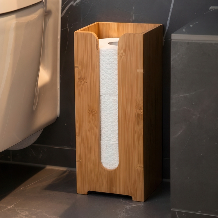 Hållare i bambu för extra toalettpapper, BAMBOO, 15 x 14 x H 35,5 cm, Natur i gruppen Förvaring / Badrumsförvaring hos SmartaSaker.se (41225)