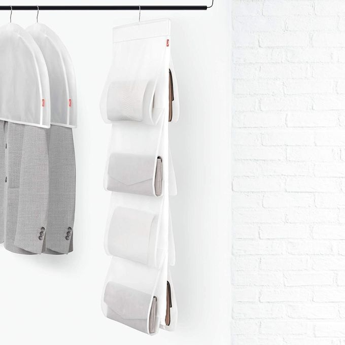 Hängande förvaring för väskor, 8 Fack, MILKY WHITE, 33 x H 122 cm, Transparent i gruppen Förvaring / Garderobsförvaring / Väskförvaring hos SmartaSaker.se (41262)