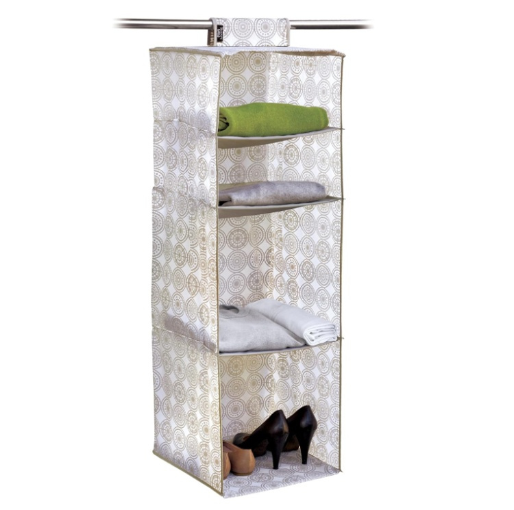 Hängande garderob med 4 hyllor, ELLA SAND, 33 x 33 x H 103 cm, Vit / Beige i gruppen Förvaring / Sovrumsförvaring / Klädställningar hos SmartaSaker.se (41275)
