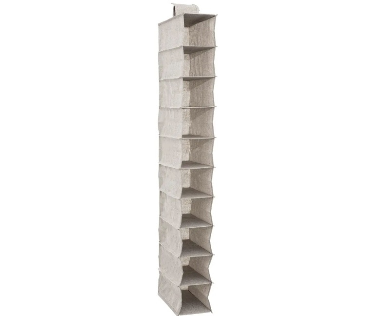 Hängande garderob. Smal, 10 hyllor, ORGA SHOE ORGANISER, 15 x 30 x H 120 cm, Beige-grå i gruppen Förvaring / Garderobsförvaring / Galgar och hängare hos SmartaSaker.se (41279)