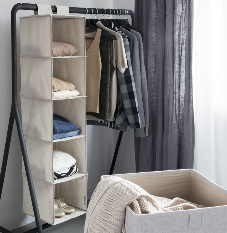 Hängande Hyllor, 5 fack, BIGSO HANGING CLOSET, 30 x 30 x H133,5 cm, Beige i gruppen Förvaring / Garderobsförvaring hos SmartaSaker.se (41282)