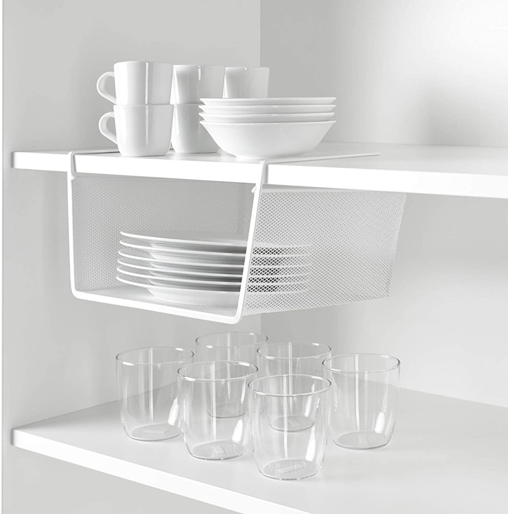 Hängkorg för hylla, extrahylla, CESTA COLGANTE MESH, 30 x 25 x H 15 cm, Vit i gruppen Förvaring / Köksförvaring / Organisera köksskåp / Under hyllan-förvaring hos SmartaSaker.se (41311)
