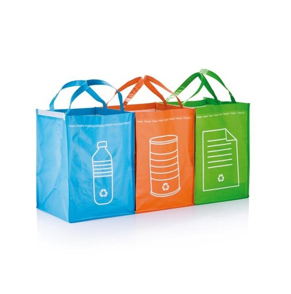 Kassar för källsortering, 3 st, COLORFUL RECYCLING, 29 x H 42 cm, Blå / Orange / Grön i gruppen Förvaring / Städförvaring och sopsortering / Sopsortering hos SmartaSaker.se (41353)