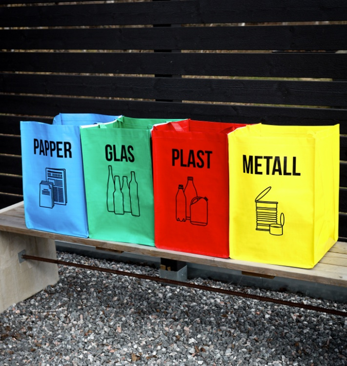 Kassar för källsortering, 4 st, RETURKASSAR, 31 x 31 x H 44 cm, Mixade färger i gruppen Förvaring / Städförvaring och sopsortering / Sopsortering hos SmartaSaker.se (41355)