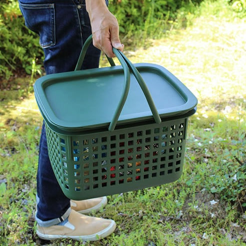 Korg med Lock, från Japan, 23 L, CESTINO MEDIUM, 42 × 35 × H 25 cm, Grön i gruppen Förvaring / Förråd- och garageförvaring / Korgar och hinkar hos SmartaSaker.se (41490)