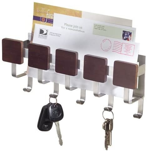Kroklist med förvaring, ESPRESSO MAIL CENTER, 29 x 7 x H 11 cm, Silver / Brun i gruppen Förvaring / Hallförvaring / Krokar och hängare hos SmartaSaker.se (41566)