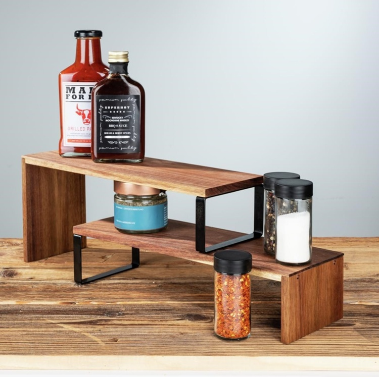 Kryddhylla för köksbänken, 2-delad, ACACIA KITCHEN SHELF, Brun / Svart i gruppen Förvaring / Köksförvaring / Organisera köksskåp / Kryddställ hos SmartaSaker.se (41596)