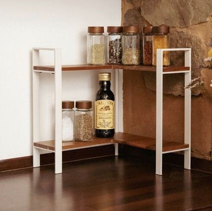 Kryddhylla för köksbänken, ACACIA CORNER SHELF, 30 x 30 x H 33 cm, Vit / Brun i gruppen Förvaring / Köksförvaring hos SmartaSaker.se (41597)
