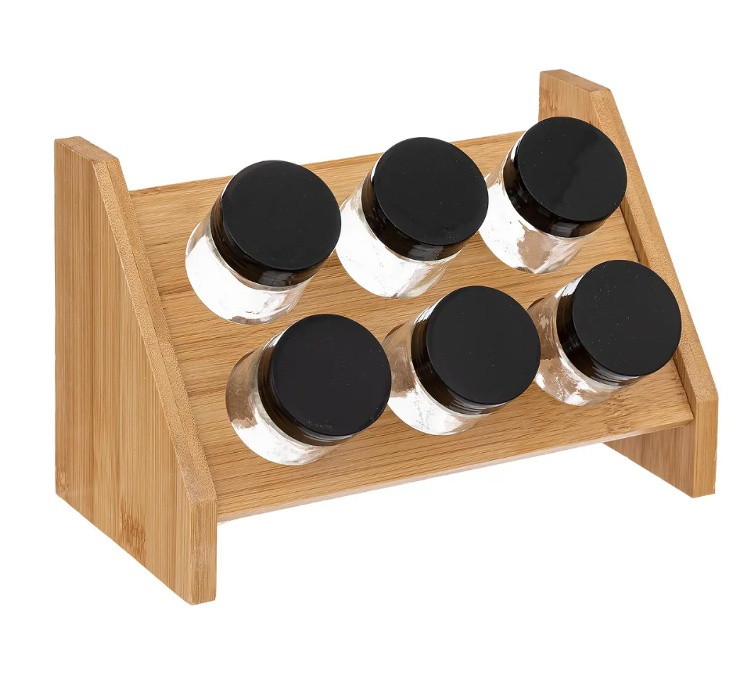 Kryddställ i bambu med 6 glasburkar, BAMBOO SPICE RACK, Natur i gruppen Förvaring / Köksförvaring / Organisera köksskåp / Kryddställ hos SmartaSaker.se (41609)