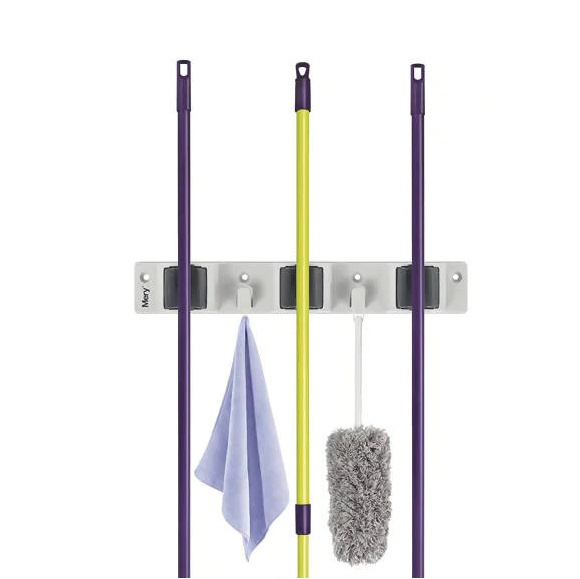 Kvasthållare med krokar, MERY BROOM HOLDER, 26 cm, Grå i gruppen Förvaring / Köksförvaring / Organisera köksskåp / Kryddställ hos SmartaSaker.se (41622)