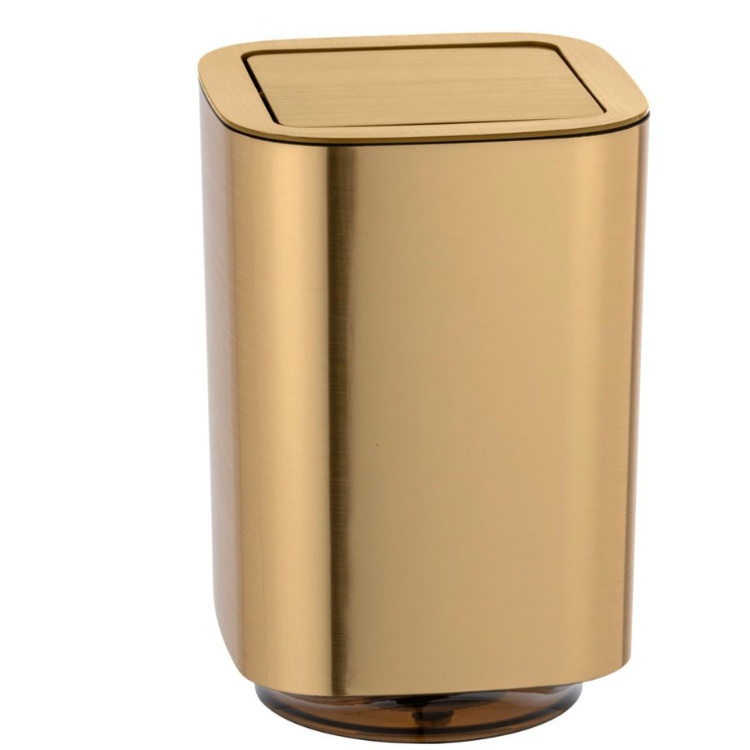 Liten Papperskorg med vipplock, 5,5 L, GLOSSY AURON, 17,2 x 17,2 x H 25,5 cm, Guld i gruppen Förvaring / Badrumsförvaring / Papperskorgar hos SmartaSaker.se (41651)