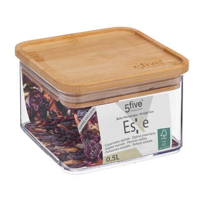 Lufttät behållare, Fyrkantig, 0,5 L, ESKE BAMBOO SMALL, 10,4 x 10,4 x H 7,2 cm, Klar / Natur i gruppen Förvaring / Köksförvaring / Förvaringslådor och burkar / Eske hos SmartaSaker.se (41684)