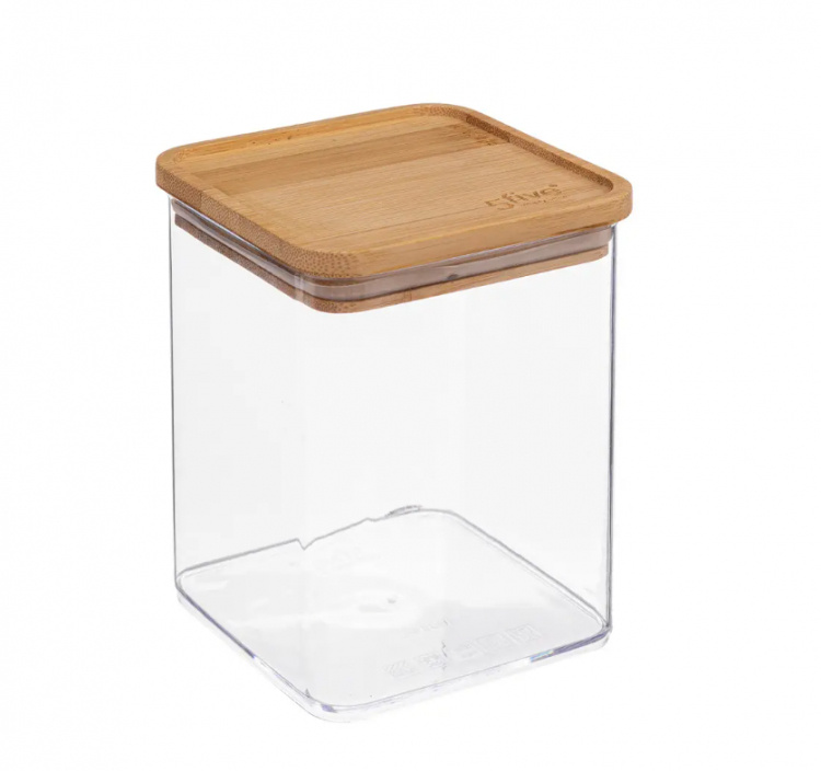 Lufttät behållare, Fyrkantig, 1 L, ESKE BAMBOO MEDIUM, 10,4 x 10,4 x H 14 cm, Klar / Natur i gruppen Förvaring / Köksförvaring / Förvaringslådor och burkar hos SmartaSaker.se (41686)