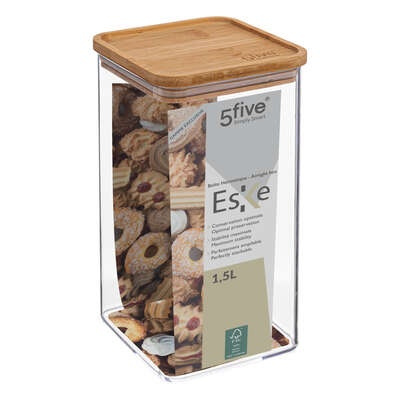 Lufttät behållare, Fyrkantig, 1,5 L, ESKE BAMBOO LARGE 10,4 x 10,4 x H 20,5cm, Klar / Natur i gruppen Förvaring / Köksförvaring / Förvaringslådor och burkar / Eske hos SmartaSaker.se (41688)