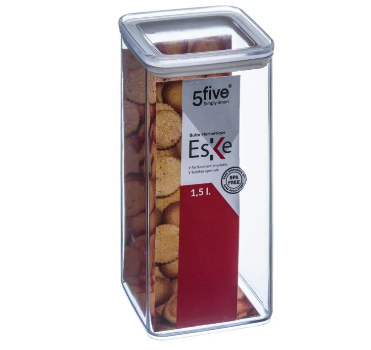 Lufttät behållare, Fyrkantig, 1,5 L, ESKE LARGE 10,4 x 10,4 x H 20,5cm, Klar / Vit i gruppen Förvaring / Köksförvaring / Förvaringslådor och burkar / Eske hos SmartaSaker.se (41689)