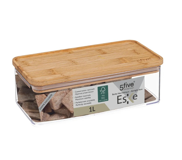 Lufttät behållare, Rektangulär, 1 L, ESKE BAMBOO SMALL, 20,4 x 10,4 x H 7 cm, Klar / Natur i gruppen Förvaring / Köksförvaring / Förvaringslådor och burkar / Eske hos SmartaSaker.se (41693)