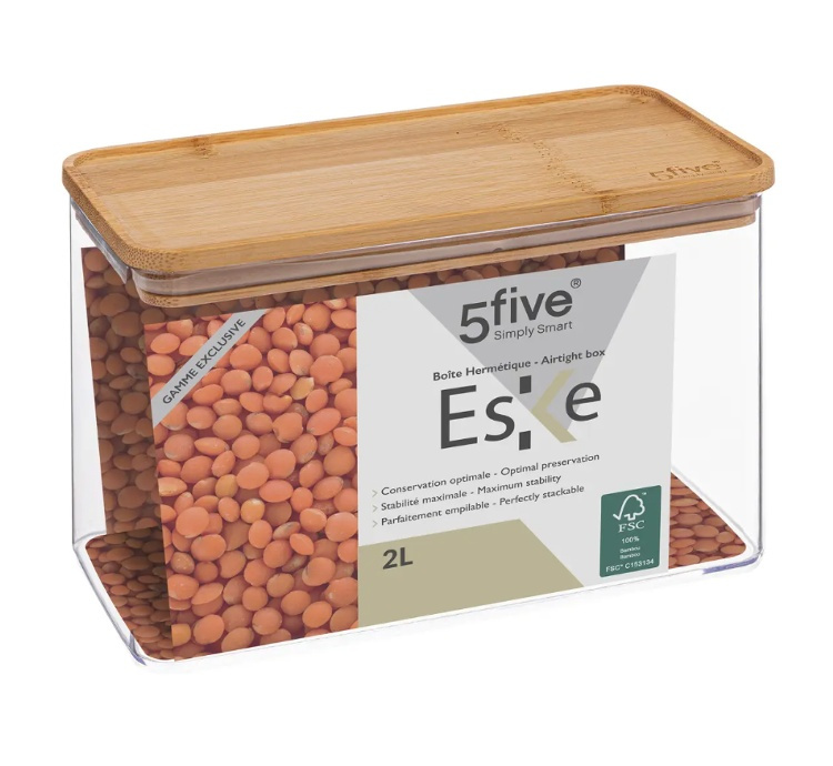 Lufttät behållare, Rektangulär, 2 L, ESKE BAMBOO MEDIUM, 20,4 x 10,4 x H 13,6 cm, Klar / Nature i gruppen Förvaring / Köksförvaring / Förvaringslådor och burkar / Eske hos SmartaSaker.se (41695)