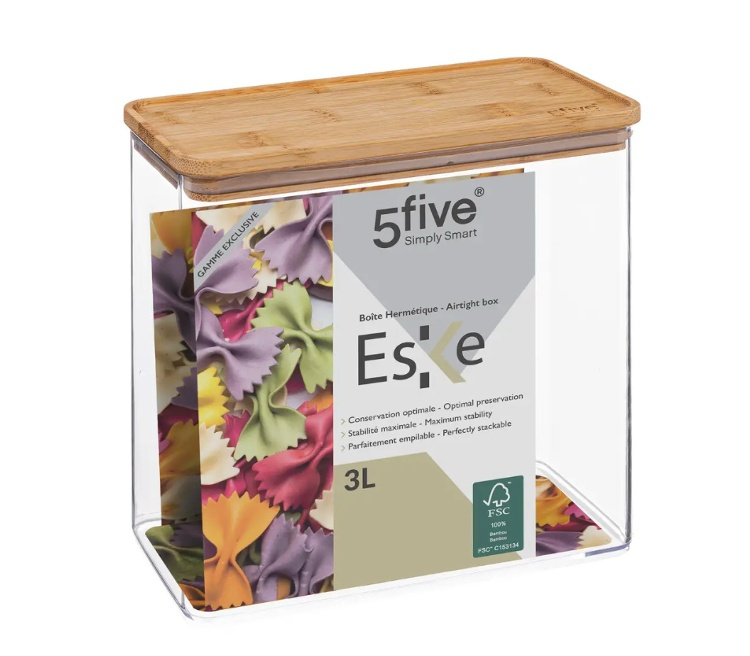 Lufttät behållare, Rektangulär, 3 L, ESKE BAMBOO LARGE, 20,4 x 10,4 x H 20,5 cm, Klar / Natur i gruppen Förvaring / Köksförvaring hos SmartaSaker.se (41697)