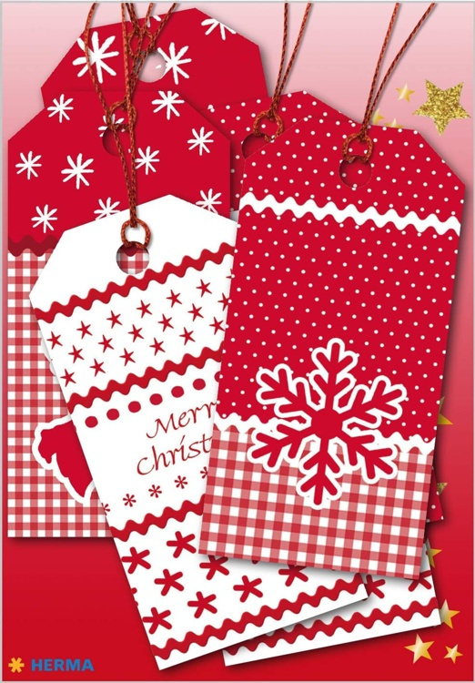 Lyxiga Hängetiketter med glitter, 6st, CHRISTMAS GIFT TAGS, 8 x 4 cm, Vit /Röd i gruppen Förvaring / Magneter och självhäftande / Skyltar och etiketter hos SmartaSaker.se (41712)