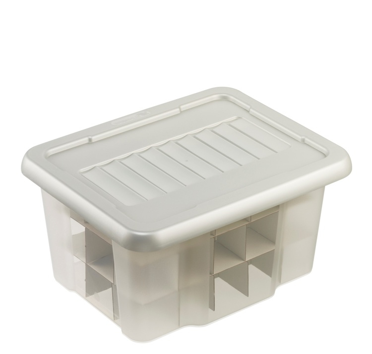 Låda för 45 julkulor, 24 Liter, X-MAS BOX, 43 x 34,5 x H 22,5 cm, Klar / Silver i gruppen Förvaring / Förråd- och garageförvaring hos SmartaSaker.se (41729)