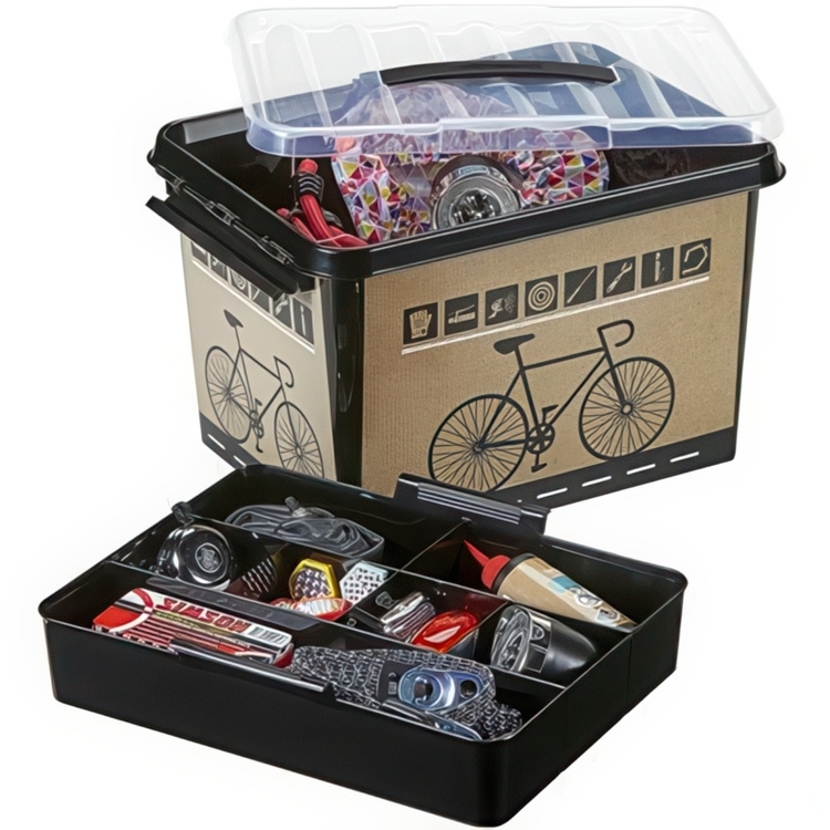 Låda för Cykeltillbehör, med handtag, 22 L, BIKE STORAGE BOX, 40 x 30 x H 26 cm, Svart / Natur i gruppen Förvaring / Förråd- och garageförvaring hos SmartaSaker.se (41731)