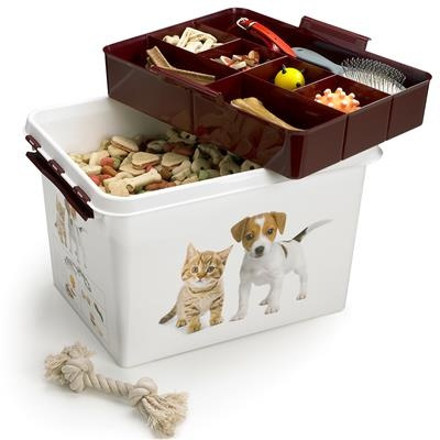 Låda för Husdjurstillbehör, med handtag, 22 L, PET STORAGE LARGE, 40 x 30 x H 26 cm, Vit / Vinröd i gruppen Förvaring / Förråd- och garageförvaring hos SmartaSaker.se (41733)