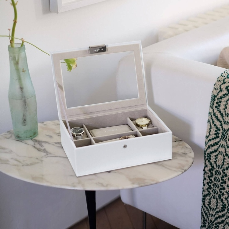 Låda för klockor med glaslock, STACKERS 8 PIECE WATCH BOX, 19 x 26 x H 9 cm, Vit i gruppen Förvaring / Sovrumsförvaring / Klocklådor hos SmartaSaker.se (41741)