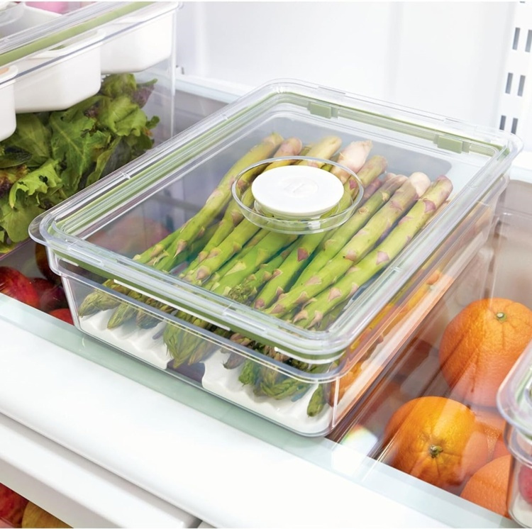 Låda för kylen, 2 L, ID FRESH LARGE SHORT PRODUCE BIN, 20 x 26,5 x H 8 cm, Klar / Grön i gruppen Förvaring / Köksförvaring / Kylskåpsförvaring hos SmartaSaker.se (41748)