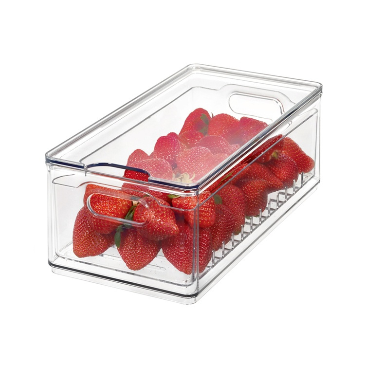 Låda för kylen, med lock och durkslag, THE HOME EDIT LARGE BERRY BIN, 15,2 x 30,5 x H10,8 cm, Transparent i gruppen Förvaring / Köksförvaring / Kylskåpsförvaring hos SmartaSaker.se (41751)