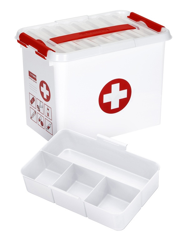 Låda för Medicin, Med handtag, 9 Liter, FIRST AID MEDIUM, 30 x 20 x H22 cm, Vit / Röd i gruppen Förvaring hos SmartaSaker.se (41754)