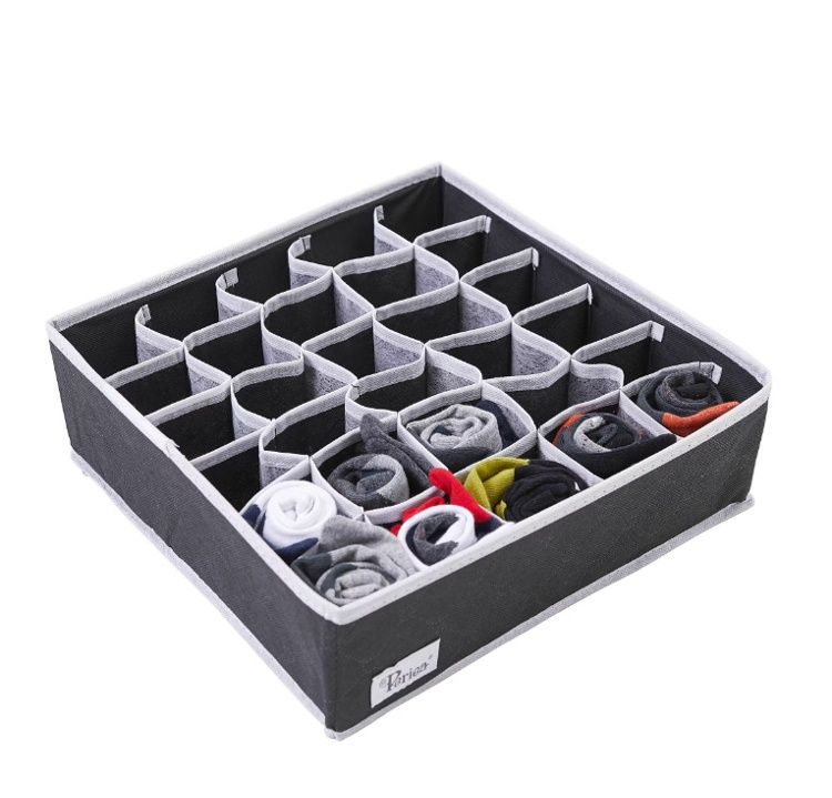 Låda för sortering, tyg, 30 fack, FOSY DRAWER ORGANISER, 32 x 32 x H 10 cm, Svart i gruppen Förvaring / Garderobsförvaring / Sorteringslådor hos SmartaSaker.se (41766)