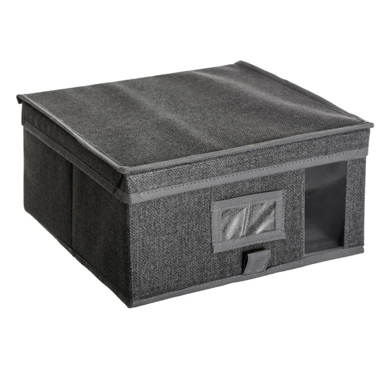 Låda i tyg med lock, ORSO STORAGE BOX SMALL, 30 x 30 x H 15 cm, Mörkgrå i gruppen Förvaring / Förvaringslådor hos SmartaSaker.se (41772)