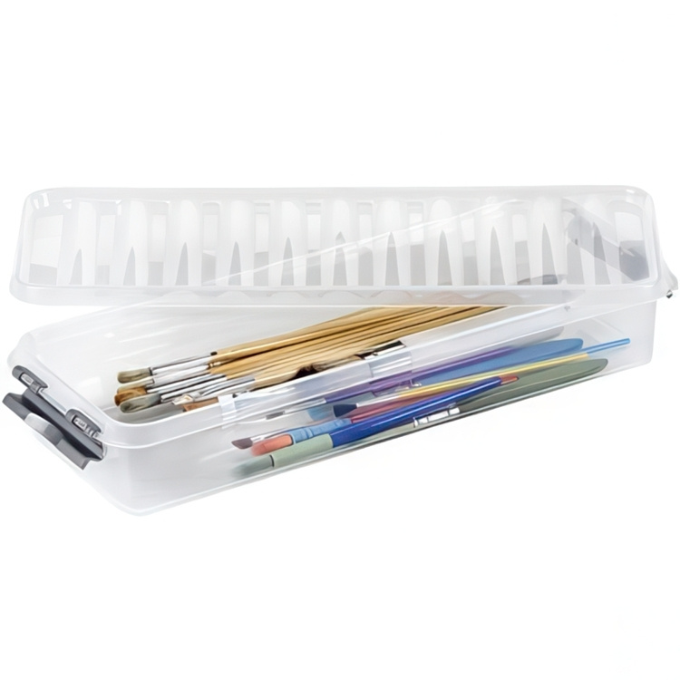 Låda Långsmal, 2,5L, Q-LINE, 38,8 x 14,2 x H 6,5 cm, Klar / Silvergrå i gruppen Förvaring / Förvaringslådor hos SmartaSaker.se (41777)