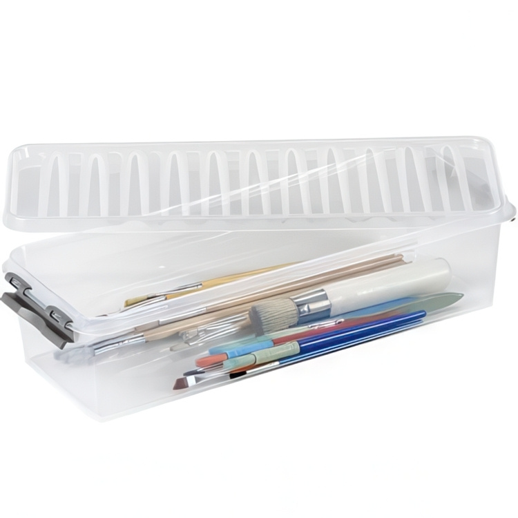 Låda Långsmal, 3,5L, Q-LINE, 38,8 x 14,2 x H 9,2 cm, Klar / Silvergrå i gruppen Förvaring / Förvaringslådor hos SmartaSaker.se (41778)