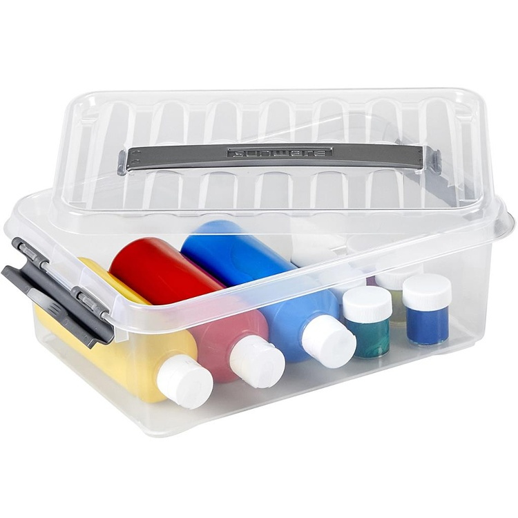 Låda med handtag, Liten, Låg, 4 Liter, Q-LINE BOX, 30 x 20 x H10,4 cm, Klar / Silvergrå i gruppen Förvaring / Förvaringslådor hos SmartaSaker.se (41779)