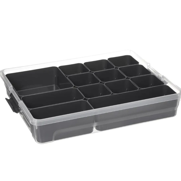 Låda med 12 burkar för sortering, EZY SORT IT LARGE, 35 x 28,5 x H 7 cm, Transparent / Grå i gruppen Förvaring / Förvaringslådor hos SmartaSaker.se (41783)