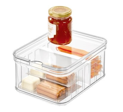 Låda med avdelare och lock, Stapelbar, CRISP SMALL DIVIDED BIN, Transparent / Vit i gruppen Förvaring / Köksförvaring / Kylskåpsförvaring hos SmartaSaker.se (41786)