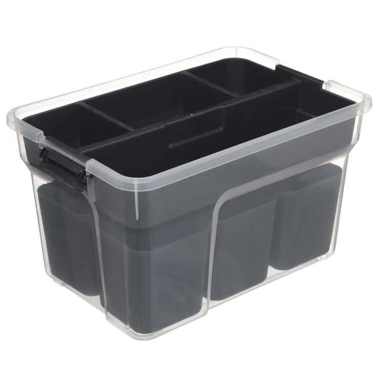 Låda med insats och burkar för sortering, EZY HIGH SORT IT DOUBLE, 30,5 x 21,5 x H 18 cm, Transparent / Grå i gruppen Förvaring / Förvaringslådor hos SmartaSaker.se (41802)