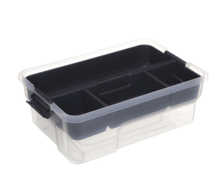 Låda med insats, 4 fack, EZY SORT IT, 30,5 x 21.5 x H 11 cm, Klar / Grå i gruppen Förvaring / Förvaringslådor hos SmartaSaker.se (41807)