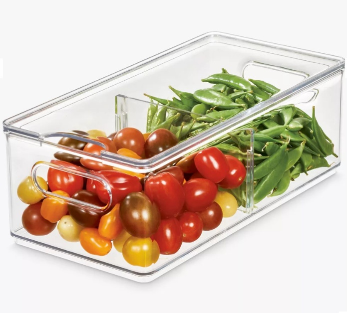 Låda med lock och avdelare, THE HOME EDIT DIVIDED BIN, 15,2 x 30,5 x H 10,8 cm, Transparent i gruppen Förvaring / Köksförvaring / Kylskåpsförvaring hos SmartaSaker.se (41810)