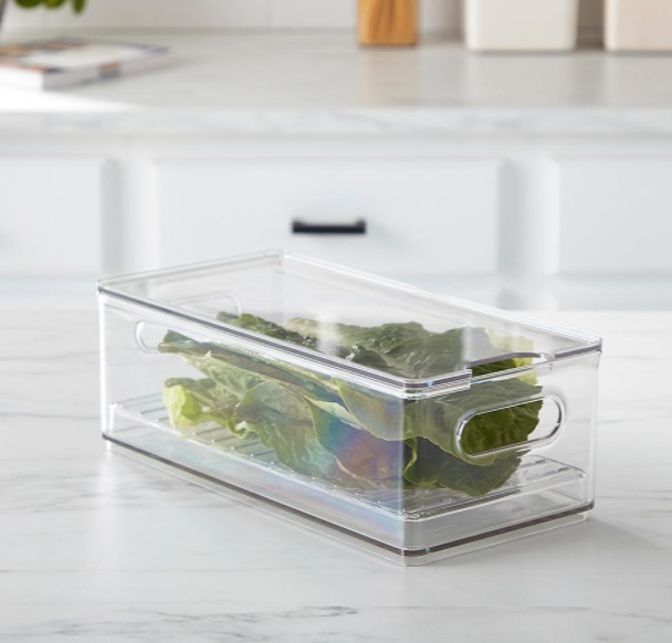 Låda med lock, THE HOME EDIT VEGGIE BIN, 15,2 x 30,5 x H10,8 cm, Transparent i gruppen Förvaring / Köksförvaring / Kylskåpsförvaring hos SmartaSaker.se (41816)