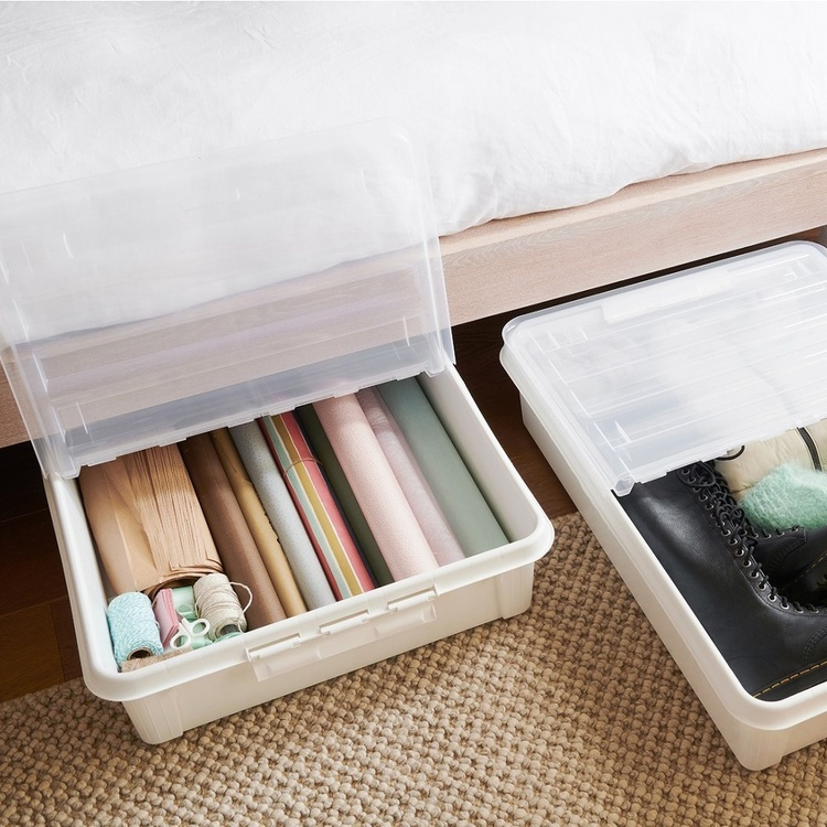 Låda Under Sängen med Hjul, SMARTSTORE BEDROLLER, 79 x 59 x H 18.5 cm, Vit / Transparent i gruppen Förvaring / Sovrumsförvaring / Under sängen-förvaring hos SmartaSaker.se (41838)