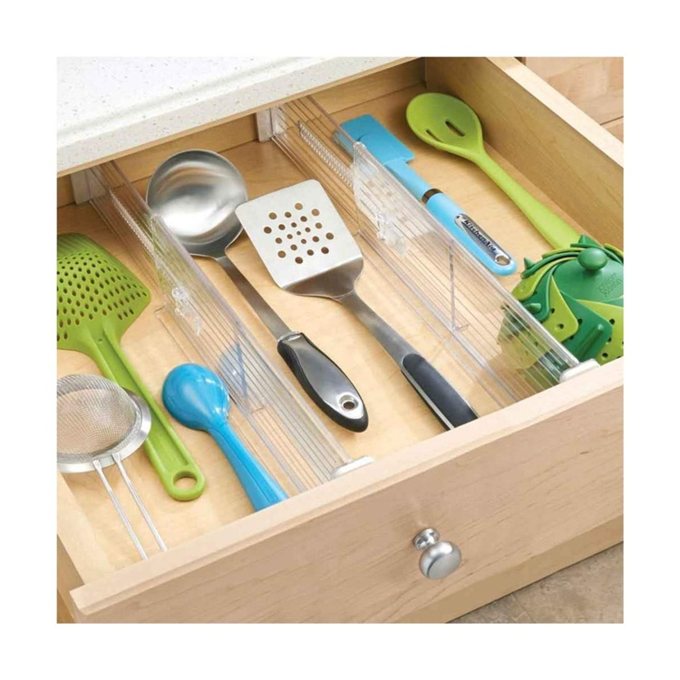 Lådavdelare, Anpassningsbara, Höga, 2 st, ADJUSTABLE DRAWER DIVIDERS, 33,7 - 51,4 x H 10,2 cm, Transparent i gruppen Förvaring / Köksförvaring / Organisera köksskåp hos SmartaSaker.se (41890)