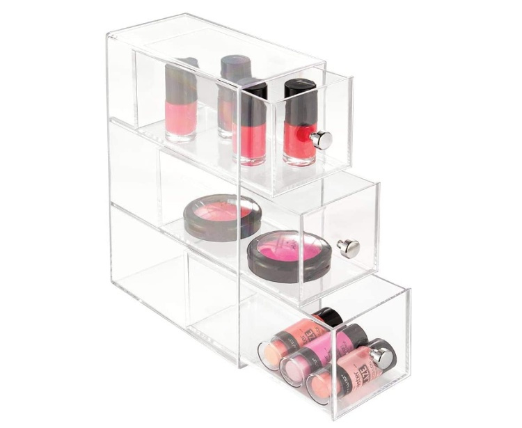 Lådförvaring, 3 lådor, ID CLARITY FLIP TOWER DRAWER, 8,5 x 16,5 x H 25 cm, Klar i gruppen Förvaring / Badrumsförvaring / Sminkförvaring hos SmartaSaker.se (41898)