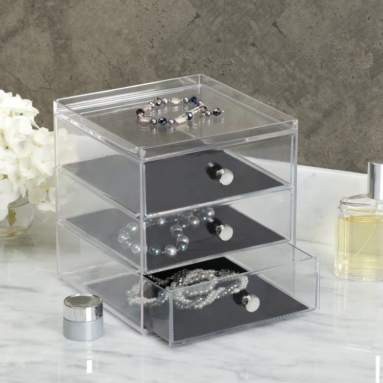 Lådförvaring, 3 lådor, ID CLARITY JEWELLERY DRAWER, 16,5 x 16,5 x H 18 cm, Klar / Svart i gruppen Förvaring / Sovrumsförvaring / Smyckesförvaring hos SmartaSaker.se (41899)
