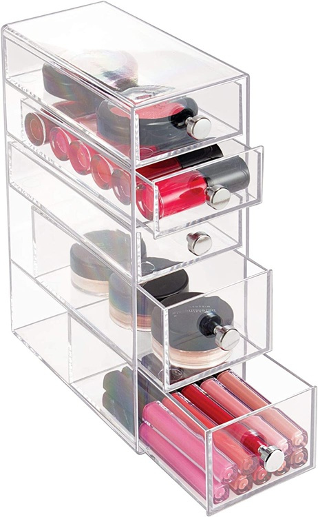 Lådförvaring, 5 låga lådor, ID CLARITY TOWER DRAWER, 8,5 x 16,5 x H 25 cm, Klar i gruppen Förvaring / Badrumsförvaring / Sminkförvaring hos SmartaSaker.se (41903)