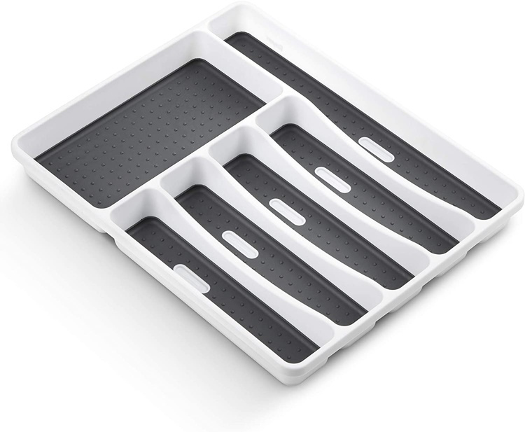 Lådinsats / besticklåda, 6 fack, ANTI-SLIP, 40 x 32,5 x H 5 cm, Vit / Grå i gruppen Förvaring / Köksförvaring / Organisera köksskåp / Besticklådor hos SmartaSaker.se (41915)