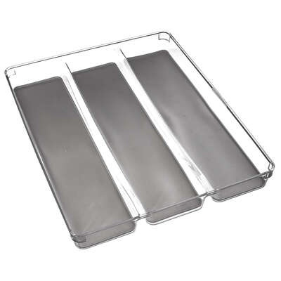 Lådinsats för köksredskap, 3 fack, TIDY SMART ORGANIZER, 40 x 32 x H 4,5 cm, Klar / Mörkgrå i gruppen Förvaring / Köksförvaring / Organisera köksskåp / Besticklådor hos SmartaSaker.se (41921)