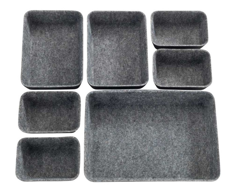 Lådinsatser i återvunnen polyesterfilt, Set med 7 st, FELT DRAWER ORGANIZERS, Grå i gruppen Förvaring / Köksförvaring / Organisera köksskåp / Besticklådor hos SmartaSaker.se (41938)